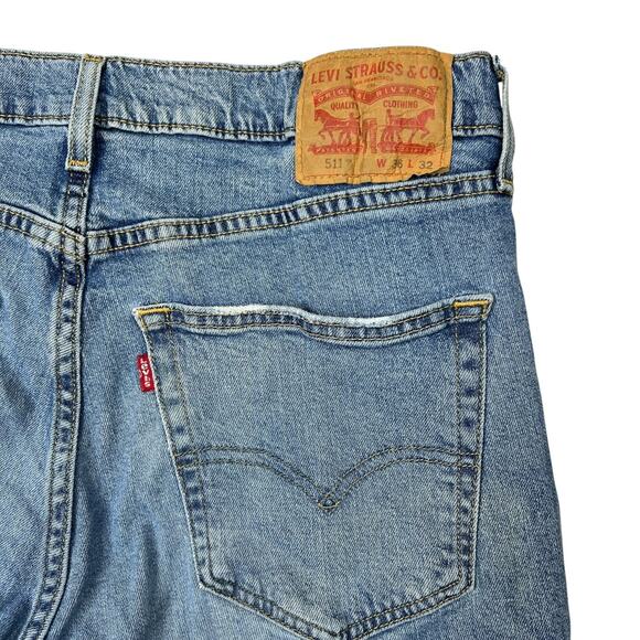 Levi’s 511 Slim Fit Tapered Leg Denim Jeans Ripped Knees Mens 36x32 - Picture 6 of 8